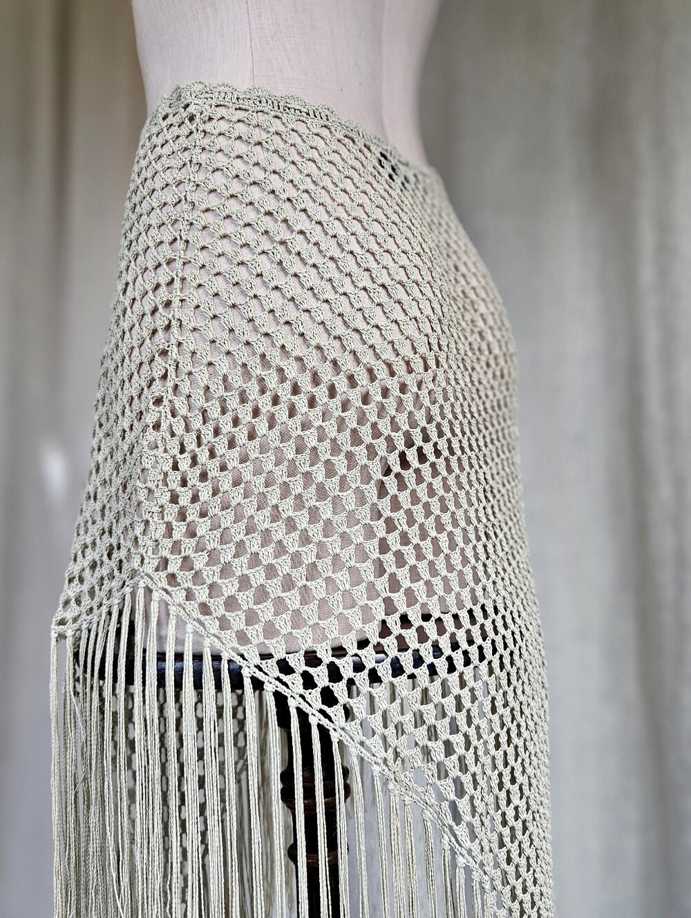 White Fringe Crochet Convertible Poncho Skirt Cover Up - Picture 7 of 8